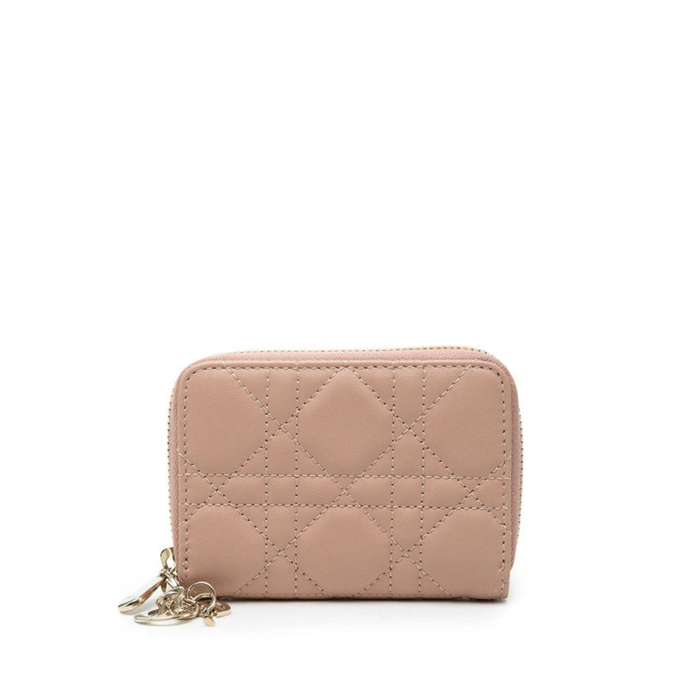 Christian Dior Lady Cannage Wallet Coin Purse Pink Leather